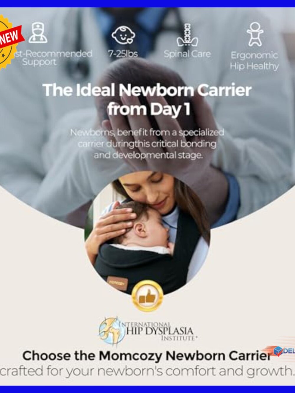 Lightweight Newborn Carrier 7-25 lbs Ergonomic Cross-Back Lumbar Support - Picture 2 of 6